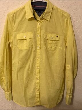 Tommy Hilfiger Women’s Yellow Button-Down Shirt Size Small 100% Cotton
